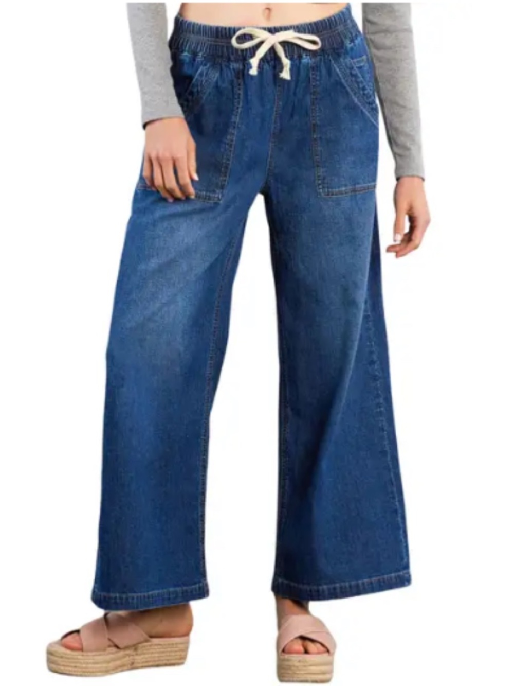 Hint of Blu Wide Leg Drawstring Jeans